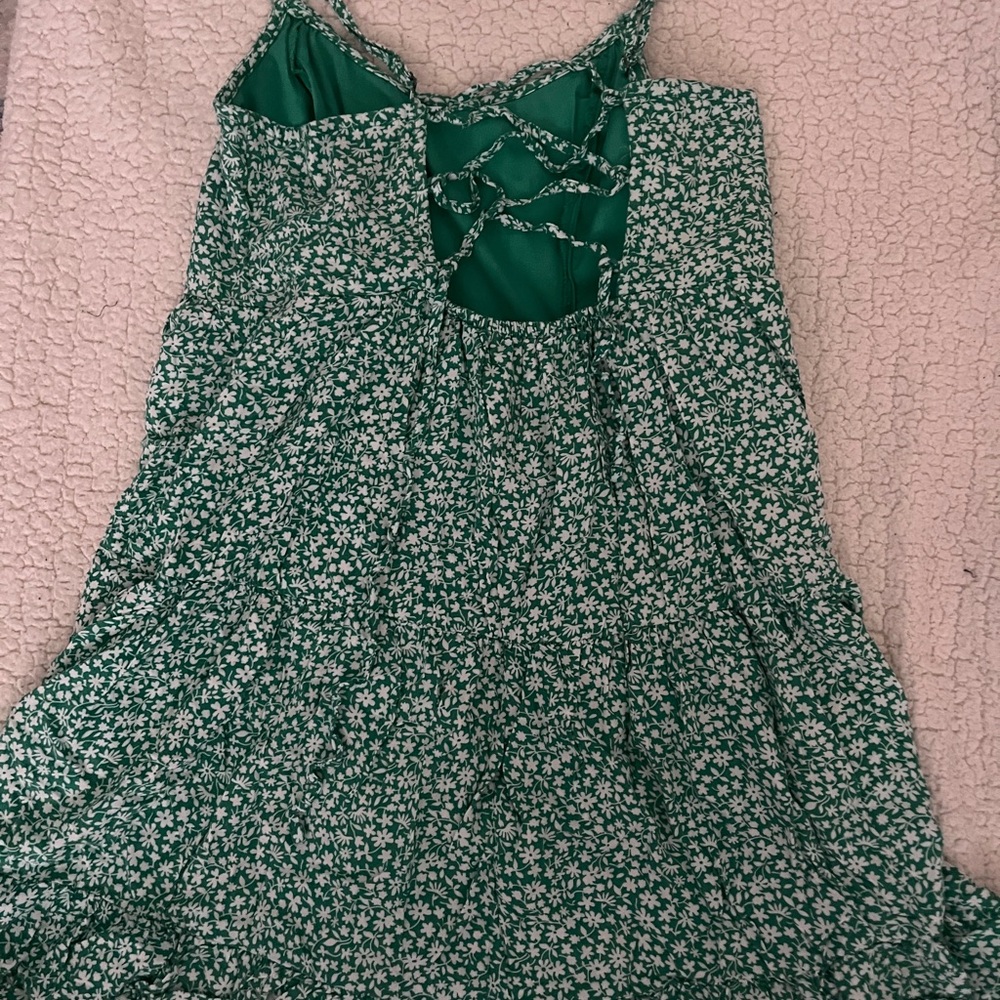 Hollister Babydoll Mini Dress in Green with Floral Pattern